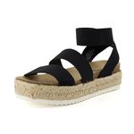 CUSHIONAIRE Women's Mandy Cork Espadrille Platform Sandal - Strappy Wedge with Arch Support,, Black, 11