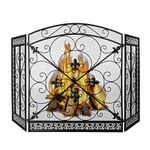 WICHEMI Fireplace Screens 3 Panel Fireplace Screen for Fireplace 52.4 x 31inch Wrought Iron Black Metal Spark Guard Cover Fireguards Mesh Cover Baby Safe Proof Fence Fire Place Standing Gate (Style 3)