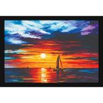 Mad Masters Boat in a Lake Scenery Painting Hanging Photo Frame Decorative Item for Living Room, Bedroom, Home Decor and Wall Decoration (MM 3139, 12x18 Inch, Paper, With Plexi Glass)