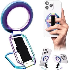 Magnetic Phone Grip Holder for MagSafe, Removable Ring Holder with Finger Support Strap Loop for iPhone 16 Pro Max 15 14 13 12, 4-in-1 Kickstand for Hands-Free Viewing at Home Work Travel,Rainbow