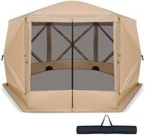 COSTWAY 2.3 x 2.3m/3.5 x 3m Pop up Camping Gazebo, 4/6-Sided Instant Setup House Tent with Carrying Bag, UV 50+ Resistant Portable Outdoor Sun Shelter Screened Canopy (346 x 305 x 225cm, Khaki)