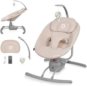 LIONELO RIO Transat Balancelle Électrique pour Bébés jusqu'à 9 kg Dossier Réglable, 3 vitesses de Balancement, Coussin, Sangles de Sécurité, Mélodies et Sons de la Nature, Bâtonnet pour Jouet, Légère