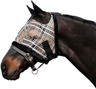 Kensington Fly Mask with Fleece Trim for Horses — Protects Face and Eyes From Flies and UV Rays While Allowing Full Visibility — Breathable and Non Heat Transferring Makes it Perfect Year Round, Large, Deluxe Black Plaid