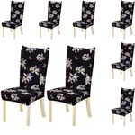 Styleys Polyester Spandex Chair Cover Stretch Removable Washable Short Dining Chair Cover Protector Seat Slipcover (Set of 8, Black Flower, SD31)