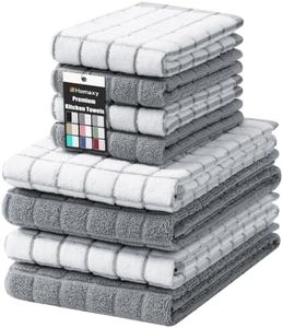 Homaxy 390 GSM Premium Kitchen Towels and Dishcloths Sets, 8 Pack, Grey | Soft and Absorbent Terry Cotton Dish Towels, Fast Drying Hand Towels with Hanging Loop, 16"x28" & 12"x12"