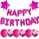 Happy Birthday Balloon Banner Pink, 16Inch Foil Happy Birthday Letter Balloons, Hot Pink Happy Birthday Banner Balloons with Confetti Balloons Star Foil Balloons for Birthday Party Decorations