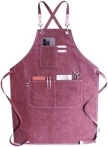Chef Apron, Cotton Canvas Cross Back Adjustable Apron with Pockets for Women and Men, Kitchen Cooking Baking Bib Apron, Adjustable Strap and Large Pockets,Canvas, M-XXL- Indi Pink