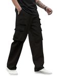 Lymio Cargo for Men | Cotton Cargo Pant | Drawstring Waist Pant (Also Available in Plus Sizes) (41-Black-M)