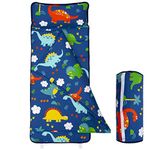 UOMNY Nap Mat for Toddler Boys Dinosaur Printed Sleeping Bag with Removable Pillow Boys Napper for Daycare Blue Dino Preschool Nap Sack Travel Sleeping Mat