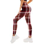 SINOPHANT High Waisted Leggings for Women - Full Length & Capri Buttery Soft Yoga Pants for Workout Athletic(Full Black Red Plaid,L-XL)