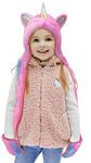 Girls Unicorn Hat, Plush Winter Hat for Kids Soft Plush Hat and Gloves(Pink and Sky Blue, One Size)