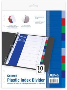 BAZIC Products Binder Dividers w/ 10 Color Tabs 8. 5" x 11", 11 Hole Punch Plastic Index Divider with Tab for 3 Ring Binders, (10/Pack), 24-Packs
