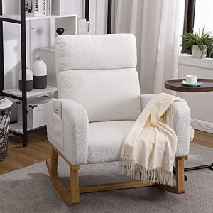 HCHAIRH Rocking Chair Nursery, Sherpa Nursing Rocking Armchair for Mom Nursery Rocker Morden Rocking Chair with High Backrest for Living Room,Bedroom,Teddy Beige