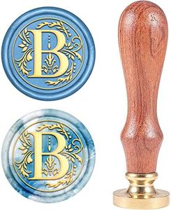 CRASPIRE Alfabeto Retrò Iniziali Sigillo di Cera Timbro Classico Vintage 26 Lettere AZ 25mm Testa In Ottone Rimovibile Manico In Legno per Busta Invito Abbellimento Decorazione Regalo (Lettera B)