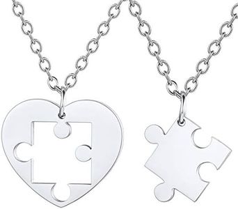 U7 Heart Necklace His Her Set of 2 Couple Jewelry Stainless Steel Puzzle Pendant Couple Necklace