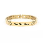 Myjewel Personalized ID Chain Links Bracelet with Free Custom Inspirational Text Engrave Name Mantra Text Minimalist Bracelet for Men (8MM Gold)