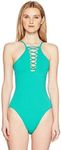 Hobie Women's Solid One Piece Swimsuit, Sea Glass, X-Large