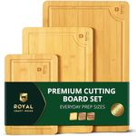 Large Wood Cutting Board Set for Kitchen - Luxury Bamboo Cutting Boards for Bread, Cheese, Fruits, Vegetables - Sturdy Chopping Boards & Butcher Block - Perfect Serving Tray and Charcuterie Boards