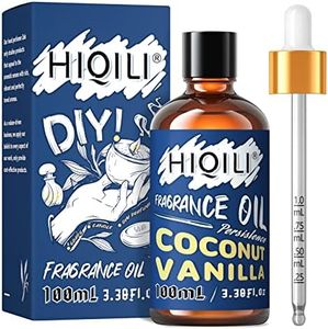 HIQILI Coconut Vanilla Fragrance Oil 100ml, Essential Oil for Diffuser Soap Candle Making Slime Scents, Scented Oils for Aromatherapy Car Freshies