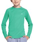 Willit Boy's UPF 50+ Sun Protection Shirt Long Sleeve Rash Guard Swim Shirts Youth SPF Fishing Quick Dry Shirt Green XL