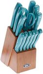 Oster Evansville 14 Piece Cutlery Set, Stainless Steel with Turquoise Handles -