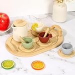 14Pcs Toy Tea Set for Kids Simulation Afternoon Tea Kit Wooden Tea Toy Set Creative Role Play Kids Tea Party Toy Set Interactive Children Early Education Toys for Kids Girls Birthday Gift