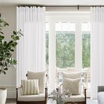 Extra Wide 72 x 96 inch Linen Curtains for Living Room Divider White Pinch Pleated Drapes with Hooks Rings Light Filtering Semi Sheer Curtains 96 Inch Length for Patio Sliding Door Ceiling Window 8Ft