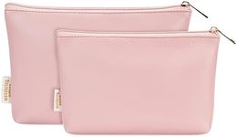 Wandering Nature Makeup Bag Small Cosmetic Bag for Purse 2 Pack Small Make Up Pouch Vegan Leather Cute Travel Pouch with Zipper for Women, Pink