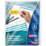 Avery Index Maker Unpunched Clear Label Dividers for Bound Documents, 5-Tab, White, 5 Sets (11431)