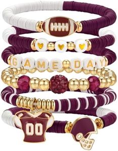 doubgood Game Day Football Mom Bracelet Maroon Burgundy White Stretch Football Bracelets