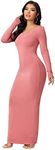 Floerns Women's Solid Long Sleeve Scoop Neck Bodycon Pencil Maxi Dress Dusty Pink XL