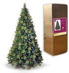 SHATCHI Californian Boulder Bushy Look Luxurious Forest Green Artificial Christmas Tree Pine Cones Hinged Branches Xmas Home Showroom Centerpiece Decorations – 6Ft/7Ft/8Ft, 7Ft