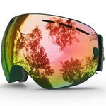 Juli OTG Ski Goggles- Over Glasses Winter Snow/Snowboard Goggles for Men Women & Youth Snowmobile 100% UV Protection BNC Matter Green/Pale Pink Lens