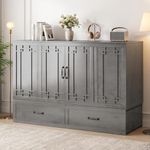 Mjkone 63.4" Width Murphy Bed Cabinet Queen Size with USB Charging Station, Modern Chest Cabinet Beds with Storage Drawers, Murphy Wall Beds for Living Room, Apartment, Mattress Included, Dark Grey
