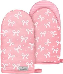 chiccrest Mini Oven Mitts Heat Resistant with Full Silicone Grip - Cute Pink Polka Dot with Bow Kitchen Mitts Washable Non-Slip 100% Cotton Oven Mitts for Women
