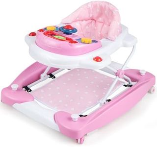 Maxmass 6-in-1 Baby Walker, Infant Activity Center with 3 Adjustable Heights, Light, Music, Wheels, Padded Seat, Rocker Mode and Food Tray, Foldable Toddler Push Along Walker for 6-18 Months (Pink)