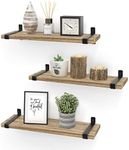 Sapowerntus Wood Floating Shelves Bathroom Wall Mounted, Small Light Rustic Farmhouse Narrow Shelf Storage, Bedroom Living Room Kitchen Office Display Decor with U Metal Brackets Set of 3