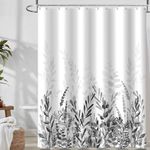 BESBESME Boho Mid Century Shower Curtain Set, Waterproof Fabric for Bathroom Decor Bathtub Modern Machine Washable Weighted Hem Shower Curtain with Hooks, Grey Eucalyptus, 72"x72"