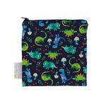 ITZY RITZY Reusable Snack Bag – 7” x 7” BPA-Free Snack Bag is Food Safe, Washable and Ideal for Storing Snacks, Pacifiers, Electronics and Makeup in a Diaper Bag, Purse or Travel Bag, Blue Dinosaur