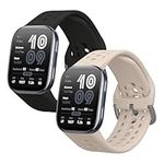 kwmobile Straps Compatible with Amazfit Bip 6 Straps - 2X Replacement Silicone Watch Bands - Black/Beige