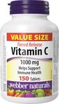 Webber Naturals Vitamin C Timed Release 1000 mg, 150 Tablets, For Bones, Teeth, Immune and Antioxidant Health