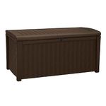 Keter Borneo 110 Gallon Resin Outdoor Storage Bench and Deck Box for Patio Furniture, Brown