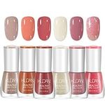 DMQ Nail Polish Set, 6Pcs Nude Pink Glitter Nail Varnish, Quick Dry & Long Lasting White Red Nail Gel - Non-Toxic Water Based Shimmer Nail Polish Gel for DIY Nail Art at Home - No Need Cure