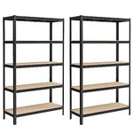 SONGMICS 5-Tier Heavy-Duty Shelving Units, Set of 2 Steel Shelving Units for Storage, Boltless Assembly, for Garage, Shed, Load Capacity 875 kg, 60 x 120 x 200 cm, Black GLR060B02