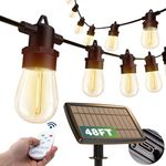 addlon 48 FT Solar String Lights Outdoor Waterproof with Remote&USB Port Solar Patio Lights Long Last for 20+Hrs, 3 Light Modes, Dimmable Solar Lights for Outside Backyard Party