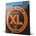 D'Addario Bass Guitar Strings - XL Nickel Bass Strings - EXL160-5 - Perfect Intonation, Consistent Feel, Powerful Durability - For 4 String Bass Guitars - 50-135 Medium 5-String, Long Scale