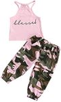 Baby Toddler Kids Girls Clothes Sets 2pcs Halter Sleeveless Top & Camouflage Pants Sets Vest Outfits (Pink, 4-5T)