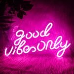 Good Vibes Only Neon Sign Pink LED Word Light Up Sign Neon Wall Lights Signs Acrylic Letters LED Signs for Bedroom Wall Bar Party Decor 16.5" X 9.4"