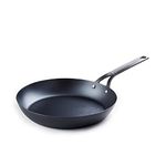 BK Black Steel Pre-Seasoned 30 cm Carbon Steel Frying Pan Skillet, Suitable for Induction, Oven & Broiler Safe up to 350C, Durable and Professional, Black