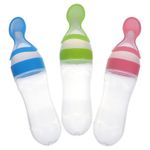 HEALLILY Baby Silicone Squeeze Feeding Bottle with Spoon：3pcs Dispensing Spoon Food Rice Infant Toddler Feeding Bottle with Spoon (Pink, Green, Blue, Ideal for Over 4 Months Babies)